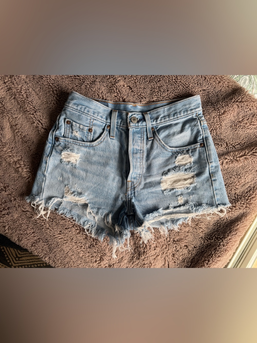 Levi's Light Blue Distressed Denim Cutoff Shorts